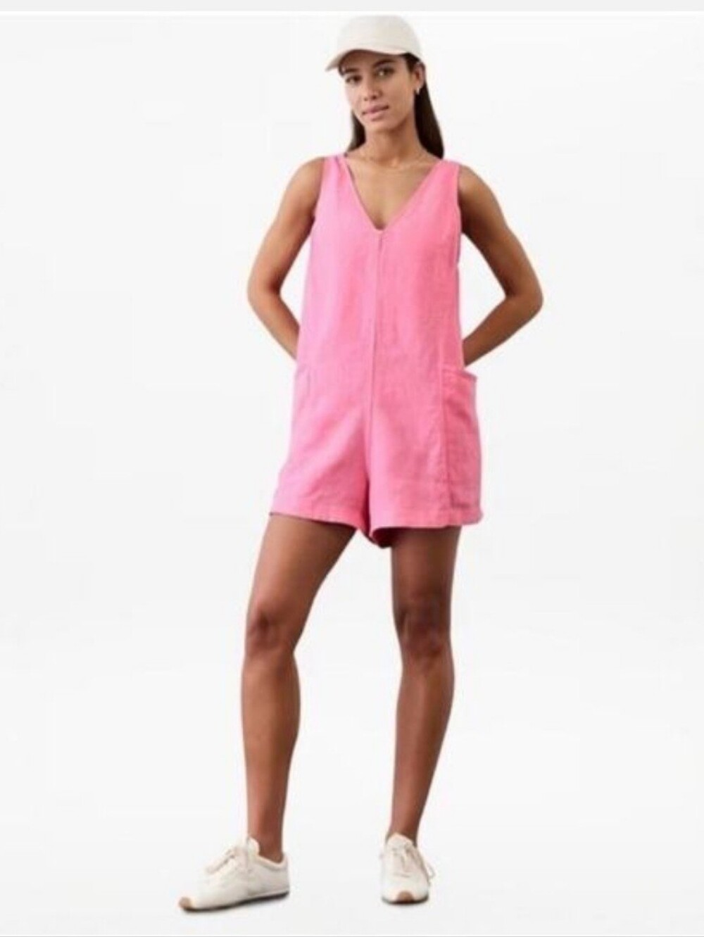 Athleta Linen Romper Pink Sz M